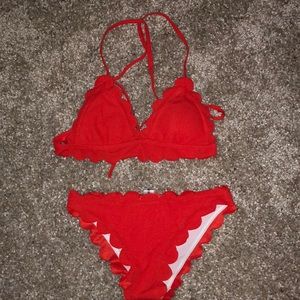 Red Scallop Bathing Suit